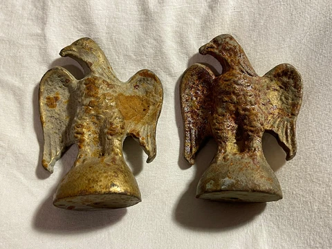 Matched PAIR Antique Cast Iron Eagle Finial Architectural Salvage flag toppers Cover