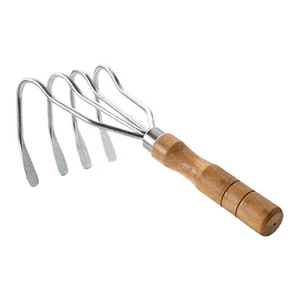 Hand Rake Wood Handle Beach Clam Scraper Handheld 4 Teeth Multifunctional - Picture 1 of 12