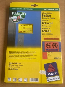 Avery 80x Etiketten Wiederablösbar DIN A4 Rot Hinweis-Schilder Warn-Aufkleber - Bild 1 von 1