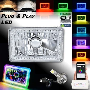 (1) 4x6" Bluetooth RGB SMD Color Persiguiendo Halo Faro H4 360° Bombilla LED CADA UNO - Imagen 1 de 12