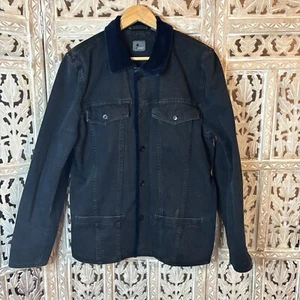 VTG LizWear Black Denim Jacket Velour Womens Chore Barn 90's Pockets Grunge-12 - Picture 1 of 11
