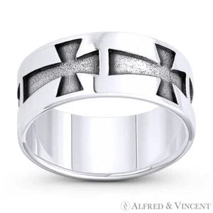 Anillo acampanado cruz con dije de 7,5 mm/ancho unisex en plata esterlina 0,925 - Imagen 1 de 1