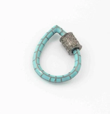 1Pc Pave Diamond Carabiner Enamel Screw Clasps Sterling Silver Drop Shape Clasp. - Image 1 of 4