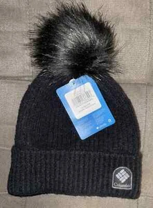 Columbia Fleece Lined Winter Blur Pom Pom Beanie in Black Unisex OSFM NWT - Picture 1 of 3
