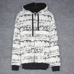 Felpa con cappuccio MMA Elite full zip foderata sherpa uomo XL bianca grunge goth skater Y2K rara - Foto 1 di 6