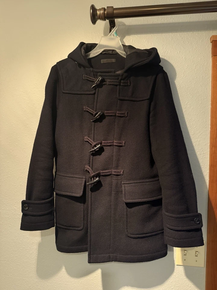 EUC Uniqlo Wool Toggle Duffle Black Hooded Jacket Coat Men XS Urban Streetwear - Image 1 of 4