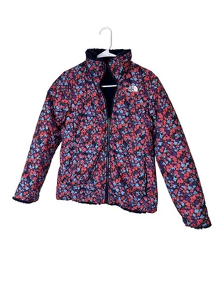 North Face Jacket Girls Large 14/16 Navy Floral Fleece Reversible Warm Outdoor - Image 1 of 4