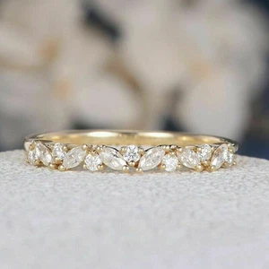 0.50Ct Marquise Simulated Diamond Eternity Wedding Ring 14K Yellow Gold Plated - Picture 1 of 7