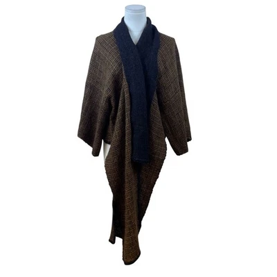 El Canuto Women’s Black Brown Alpaca Wool Geometric Pattern Shawl Wrap OS - New - Image 1 of 4