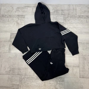 Adidas 2 pc. warm up set - crop hoodie & wide leg sweatpants Womens Small black - Picture 1 of 8