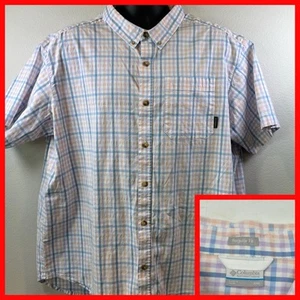 Columbia Shirt Men's XXL White/Purple Plaid Short Sleeve Button-up Casual - Picture 1 of 3