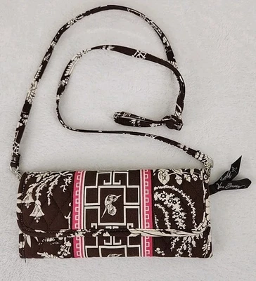 Vera Bradley Trifold Crossbody Clutch Wallet Organizer Brown Pink - Image 1 of 4
