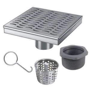Reln 6 in. Stainless Steel Square Shower Drain with Wave Pattern Drain Cover - Picture 1 of 1