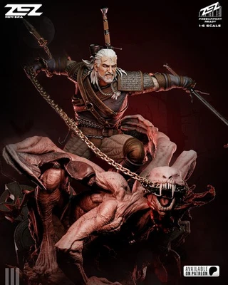 Geralt of Rivia 3D Printed Figure, Unpainted Witcher Model Kit - Image 1 of 4