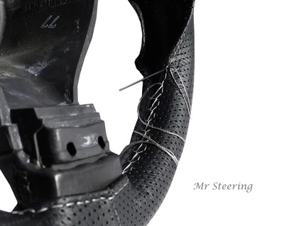 Para Citroën Ax Negro Cuero Perforado Cubierta para Volante Blanco Costura Nuevo - Imagen 1 de 3