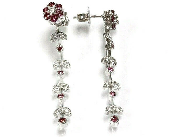 Длинные серьги-висячие из чистого 14-каратного белого золота с натуральным розовым сапфиром весом 1,5 карата - Изображение 1 из 1