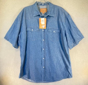 Forge Workwear Shirt Men's XXL Blue Western Pearl Snap Denim Short Sleeve NEW - Picture 1 of 13