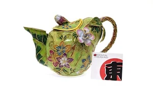 Cloisonné 3D Ornate Green Pear Pitcher Teapot- Decorative Only NEW - Picture 1 of 7