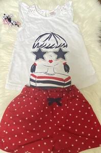 Gymboree Girls 4 Red White & Blue Top Shirt Shorts Outfit Hair Curly Bows EUC - Picture 1 of 12
