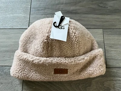 GORRO MUJER UGG PIEL DE OVEJA RIZADA PUÑO, ROSA, NUEVO CON ETIQUETAS $148 Foto 1 de 3