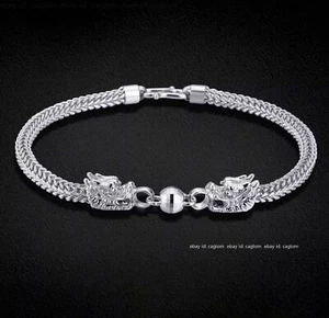 Pure Platinum 950 Chain Men 4mm Dragon Head Wheat Braided Bracelet 7.1-8.3inch - Picture 1 of 7