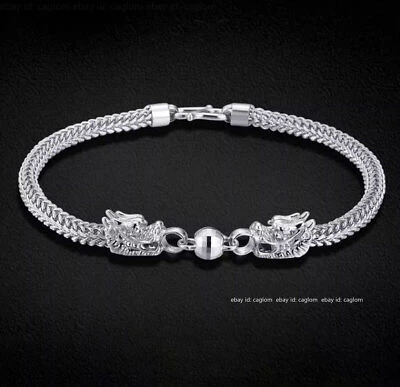Pure Platinum 950 Chain Men 4mm Dragon Head Wheat Braided Bracelet 7.1-8.3inch - Image 1 of 4