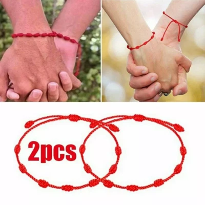 2Stk 7 Knoten rotes Armband Schutz Seil Armband Viel Glück rot Schnur Armband-. - Bild 1 von 4