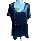 Torrid Women's Black Velvet V-Neck Babydoll Top Shirt Blouse Size 2 2X