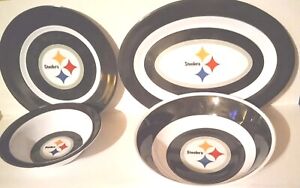 PITTSBURGH STEELERS (4) PLASTIC TAILGATE PARTY BOWLS & PLATTERS BY COLORTECH 