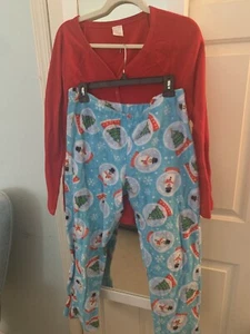 SONOMA girls Pajamas Pjs Sleepwear Clothing 2 Pieces Fleece Snowman Size L 12/14 - Picture 1 of 2