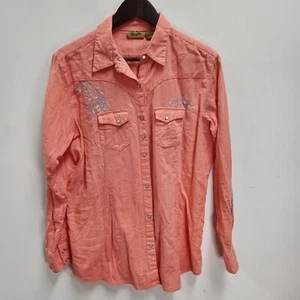 Vtg Womens Wrangler Floral Western Rodeo Shirt Size L Embroideted Pearl Snaps - Picture 1 of 13