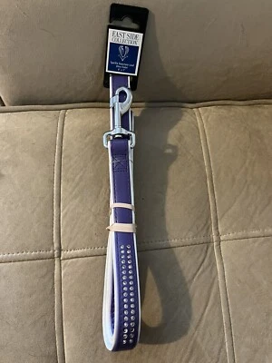 East Side Collection 1 英寸狗绳 6 英寸长紫色人造皮革带水钻新品 — 第 1/3 张图片