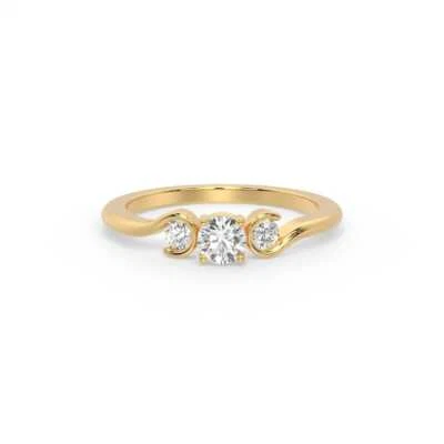 14k Yellow Gold 0.50 Ct Round Lab Grown Diamond Trilogy Ring Gift For Women - Image 1 of 4