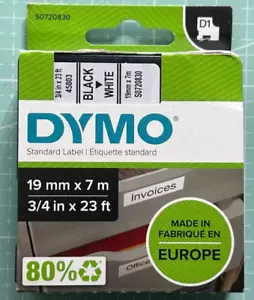 Genuine Dymo 45803 Black on White 19mm x 7m Label Cartridge D1 - Picture 1 of 3
