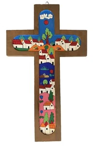 Vintage Hand Painted Folk Art La Palma El Salvador Quality Cross Wall Art 14 in - Picture 1 of 7