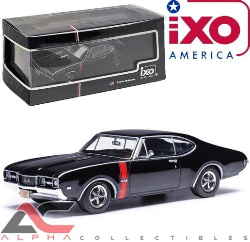 IXO IA43006 1:43 1968 OLDSMOBILE 442 W-30 (EBONY BLACK W/ RED STRIPES) - Image 1 of 2