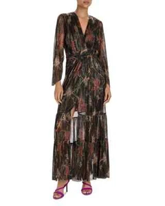 NWD Ba&sh Hendrix Metallic Plissé Pleated Maxi Dress Size 1 US 6 #2F414 - Picture 1 of 16