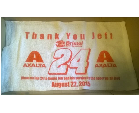 Jeff Gordon Towel. Bristol- August 2015 Night Race. "Thank You" Farewell Towel Cover