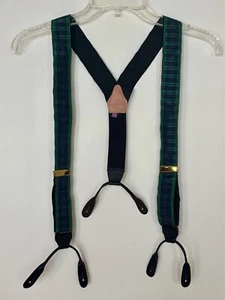 Thurston London Green Plaid Suspenders Braces w/ Black Leather – Very Nice! - Picture 1 of 8