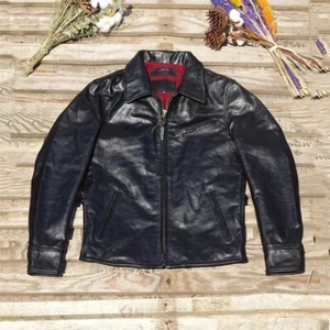 Herren Vintage Retro Japanischer Stil Handarbeit Echt Horsehide Lederjacke - Bild 1 von 11