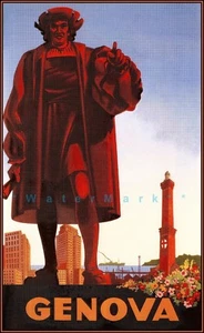 Genoa Italy 1947 Vintage Poster Print Retro Style Travel Decor Art - Picture 1 of 4