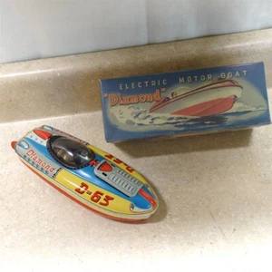 Vintage Yonezawa Japan Tin Diamond Motor Boat + Box, Battery Op, Works - Imagen 1 de 16