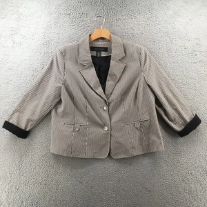 Apostrophe Blazer Womens 22W Gray Striped Collared Long Sleeves Front Two Button - Picture 1 of 16