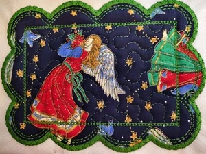Handarbeit Stoff Tasse Teppich Gesteppt Untersetzer Baumwolle Geschenk WEIHNACHTEN ENGEL BLAU NEU B4 - Bild 1 von 3