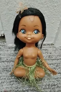 Vintage 70s Shiba Luau Grass Skirt 5" Hula Dancer Girl Rubber Doll Japan AS Is - Picture 1 of 7