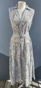 Elie Tahari 100% Linen Tiered Belted Sleeveless Tropical Print Midi Dress Size - Picture 1 of 21