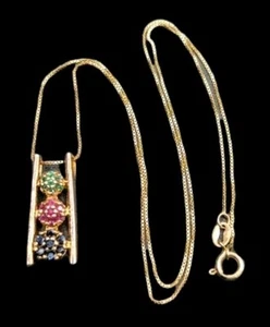 Sterling Silver Gold Ross Simons Triple Flower Gemstone Pendant Chain Necklace - Picture 1 of 11