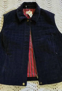 NWT Talbots Women Zip Up Vest M Navy Corduroy Quilted Satin Lined Filled Vintage - Picture 1 of 18