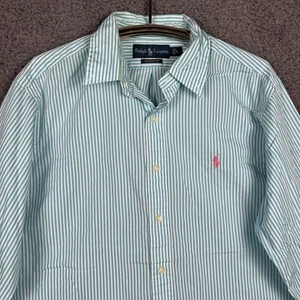 Ralph Lauren Classic Fit Button Up Hemd Herren Large Pink Pony Aqua Blau Gestreift - Bild 1 von 8