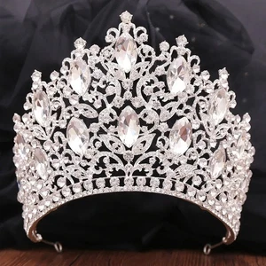 Luxus hochwertige Royal Queen Hochzeit Krone für Frauen großes Kristall Bankett Ti - Bild 1 von 27